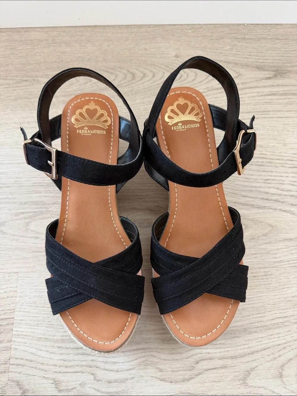 Fergalicious Black Crisscross Espadrille Wedge Sandals